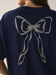 Navy Short Sleeve Embellished Bow T-Shirt - Image 5 of 9