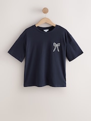 Navy Short Sleeve Embellished Bow T-Shirt - Image 6 of 9