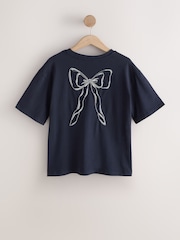 Navy Short Sleeve Embellished Bow T-Shirt - Image 7 of 9