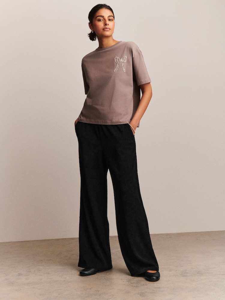Roxo lilás - Camiseta de manga curta com laço enfeitado - Imagem 1 de 9
