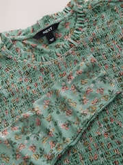 Sage Floral Print Long Sleeve Shirred Mesh Top - Image 2 of 3