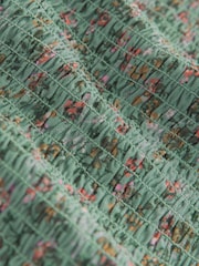 Sage Floral Print Long Sleeve Shirred Mesh Top - Image 3 of 3