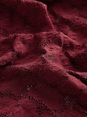 Cherry Red Long Sleeve Slash Neck Lace Top - Image 2 of 3