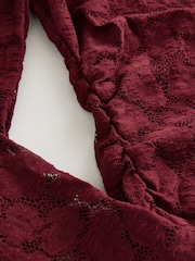 Cherry Red Long Sleeve Slash Neck Lace Top - Image 3 of 3