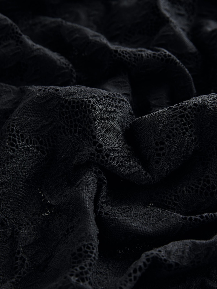 Black Long Sleeve Slash Neck Lace Top - Image 2 of 3