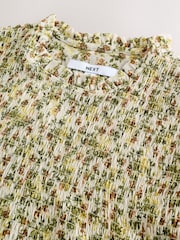 Ecru Floral Print Long Sleeve Shirred Mesh Top - Image 7 of 8