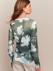 Green/Blue Print Long Sleeve Crew Neck Top - Image 2 of 7