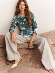 Green/Blue Print Long Sleeve Crew Neck Top - Image 3 of 7