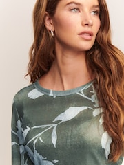 Green/Blue Print Long Sleeve Crew Neck Top - Image 4 of 7