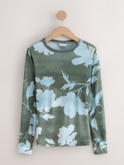 Green/Blue Print Long Sleeve Crew Neck Top - Image 5 of 7