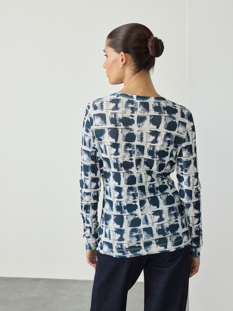 Inky Check Print Long Sleeve Crew Neck Top - Image 2 of 7