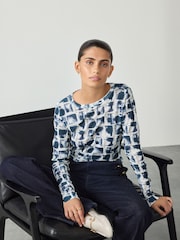 Inky Check Print Long Sleeve Crew Neck Top - Image 3 of 7