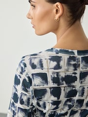 Inky Check Print Long Sleeve Crew Neck Top - Image 4 of 7