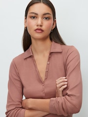 Pink Long Sleeve Collar Polo Top - Image 4 of 7