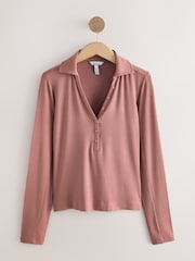 Pink Long Sleeve Collar Polo Top - Image 5 of 7