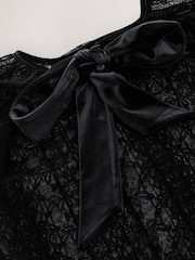 Black Long Sleeve Flocked Lace Volume Blouse - Image 8 of 9