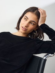 Black Long Sleeve Flocked Mesh Top - Image 2 of 6