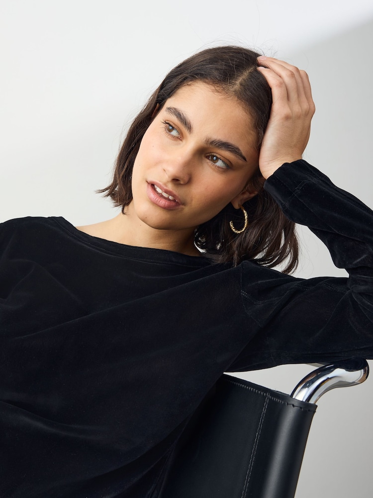 Black Long Sleeve Flocked Mesh Top - Image 2 of 6