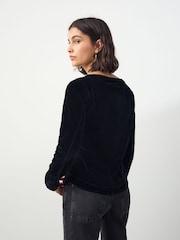 Black Long Sleeve Flocked Mesh Top - Image 3 of 6