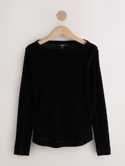 Black Long Sleeve Flocked Mesh Top - Image 4 of 6