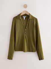 Olive Green N. Premium Long Sleeve Collar Polo Top - Image 4 of 6