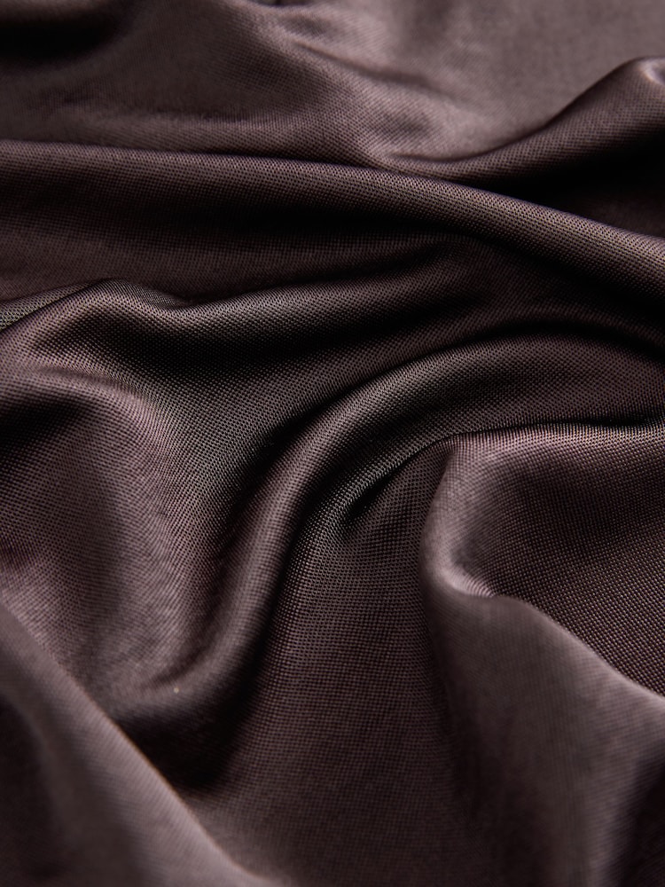 Chocolate Brown Satin Jersey V-Neck Long Sleeve Top - Image 2 of 3