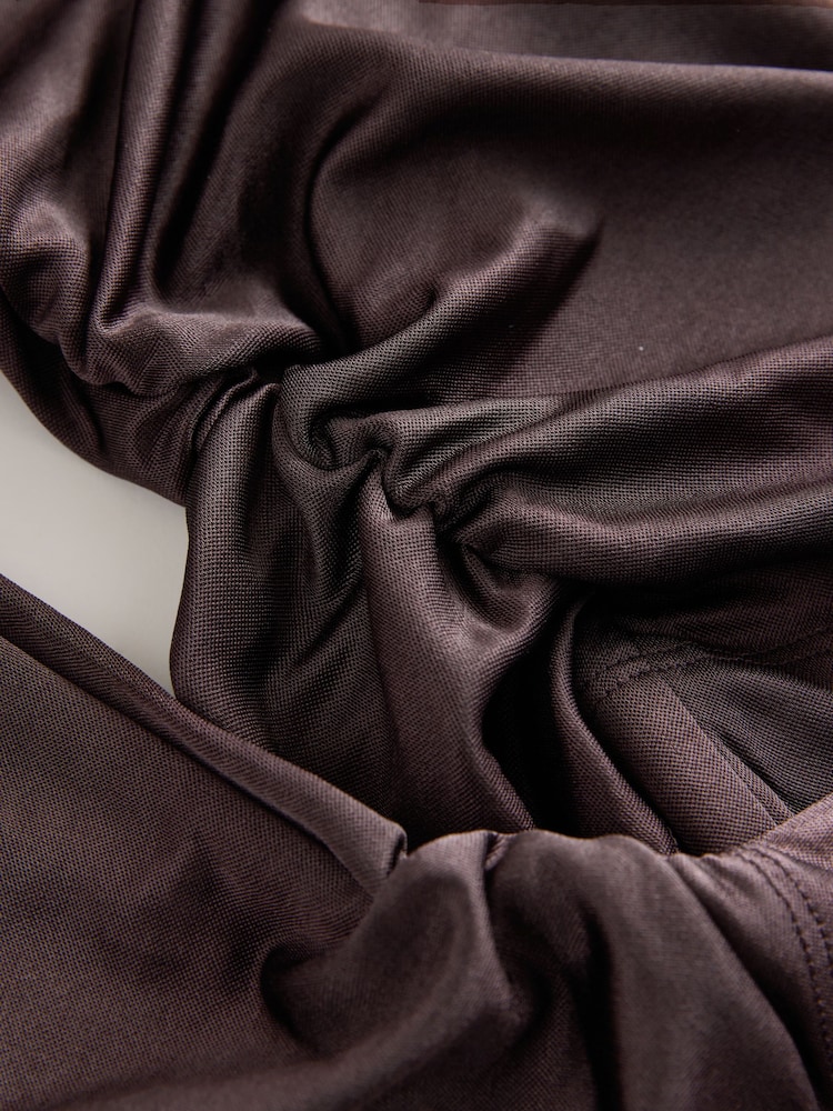 Chocolate Brown Satin Jersey V-Neck Long Sleeve Top - Image 3 of 3