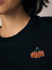 Black Halloween Pumpkin Sparkle Short Sleeve T-Shirt - Image 4 of 7