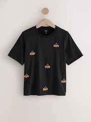 Black Halloween Pumpkin Sparkle Short Sleeve T-Shirt - Image 5 of 7