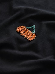 Black Halloween Pumpkin Sparkle Short Sleeve T-Shirt - Image 6 of 7