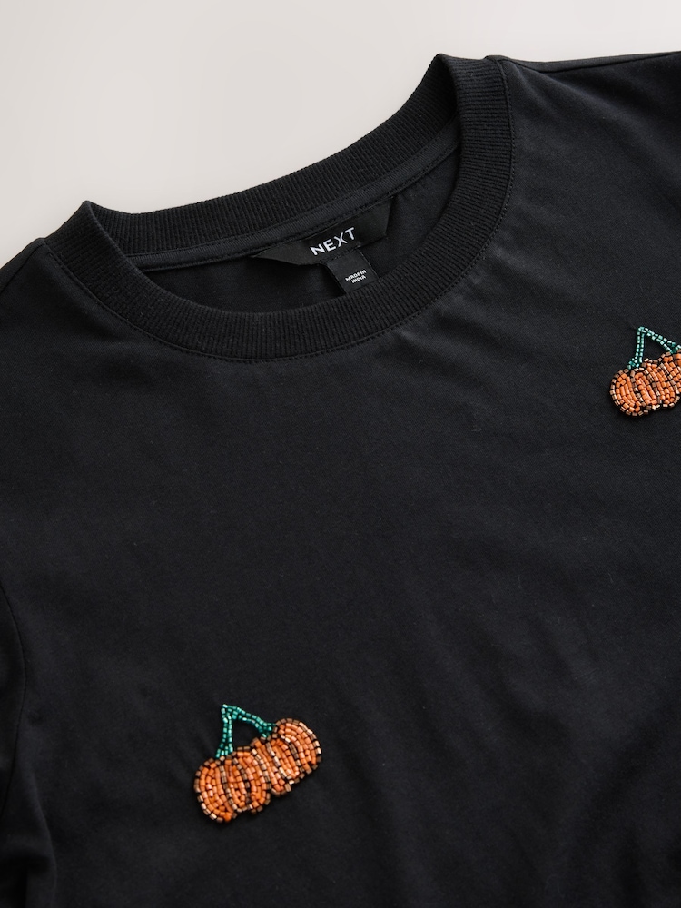 Black Halloween Pumpkin Sparkle Short Sleeve T-Shirt - Image 7 of 7