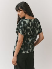 Green Animal Print Flutter Sleeve Textured Smart Top - Image 2 of 7