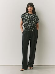Green Animal Print Flutter Sleeve Textured Smart Top - Image 3 of 7