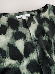 Green Animal Print Flutter Sleeve Textured Smart Top - Image 6 of 7