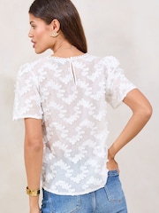 Lipsy White Flutter Sleeve 3D Keyhole Trim T-Shirt - Image 4 of 4