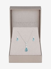 Simply Silver Silver Tone 925 Cubic Zirconia and Aqua Drop Set - Gift Boxed - Image 1 of 2