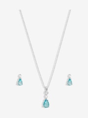 Simply Silver Silver Tone 925 Cubic Zirconia and Aqua Drop Set - Gift Boxed - Image 2 of 2
