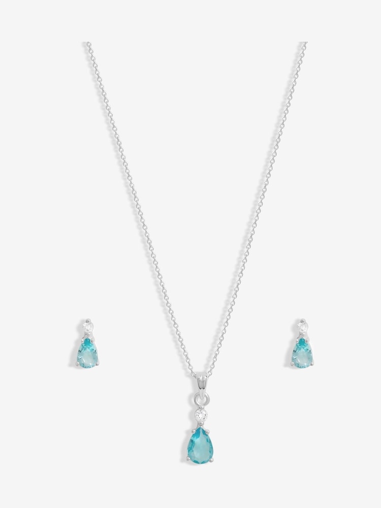 Simply Silver Silver Tone 925 Cubic Zirconia and Aqua Drop Set - Gift Boxed - Image 2 of 2