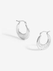 Simply Silver Silver Tone 925 Polished Ribbed flat Hoop Earrings - Image 1 of 3