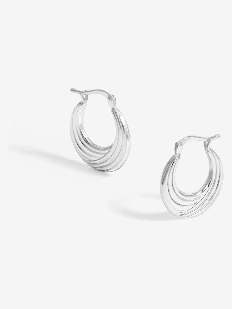 Simply Silver Silver Tone 925 Polished Ribbed flat Hoop Earrings - Image 1 of 3 Simply Silver Silver Tone 925 Polished Ribbed flat Hoop Earrings - Image 1 of 3