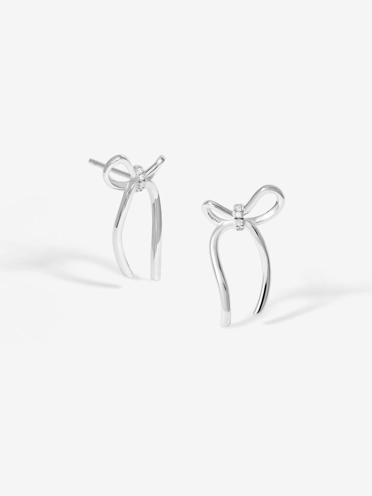 Simply Silver Silver Tone 925 Polished and Pave Bow Stud Earrings - Image 1 of 2