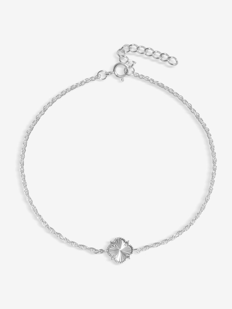 Simply Silver Silver Tone 925 Cubic Zirconia Diamond Cut Clover Bracelet - Image 1 of 3
