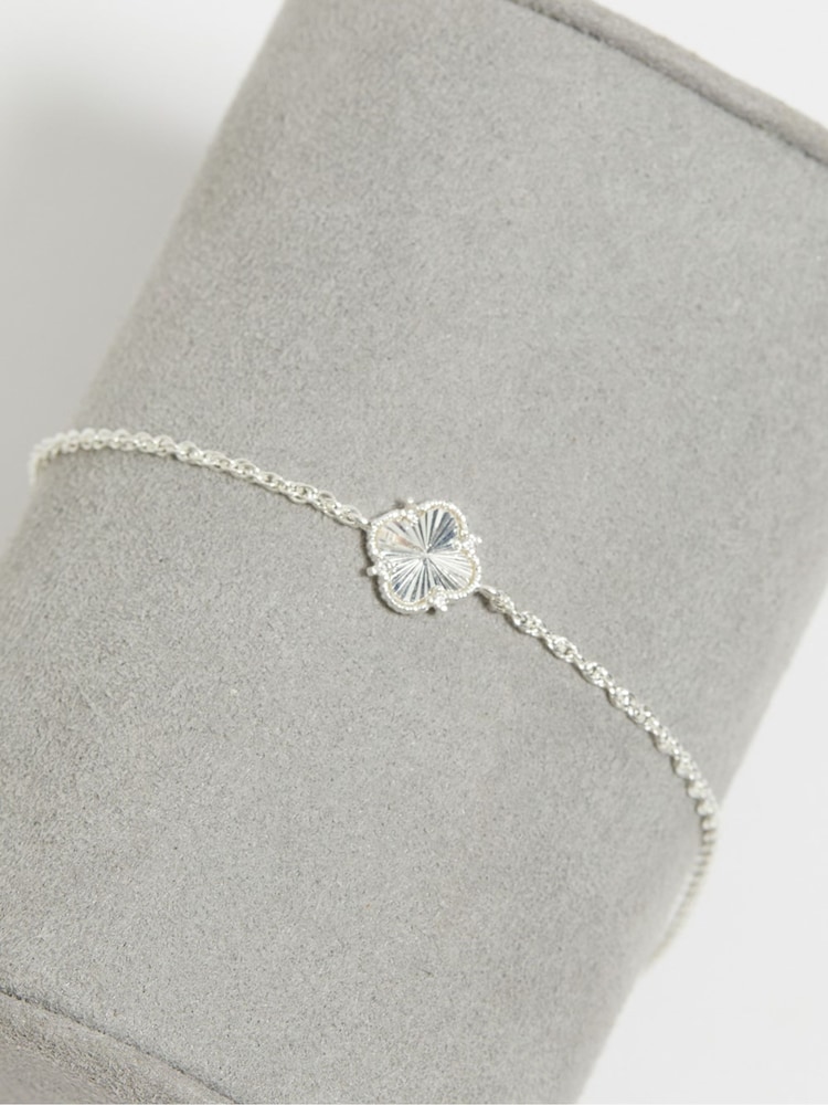 Simply Silver Silver Tone 925 Cubic Zirconia Diamond Cut Clover Bracelet - Image 2 of 3