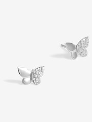 Simply Silver Silver Sterling 925 Polished and Pave Butterfly Stud Earrings - Image 1 of 3