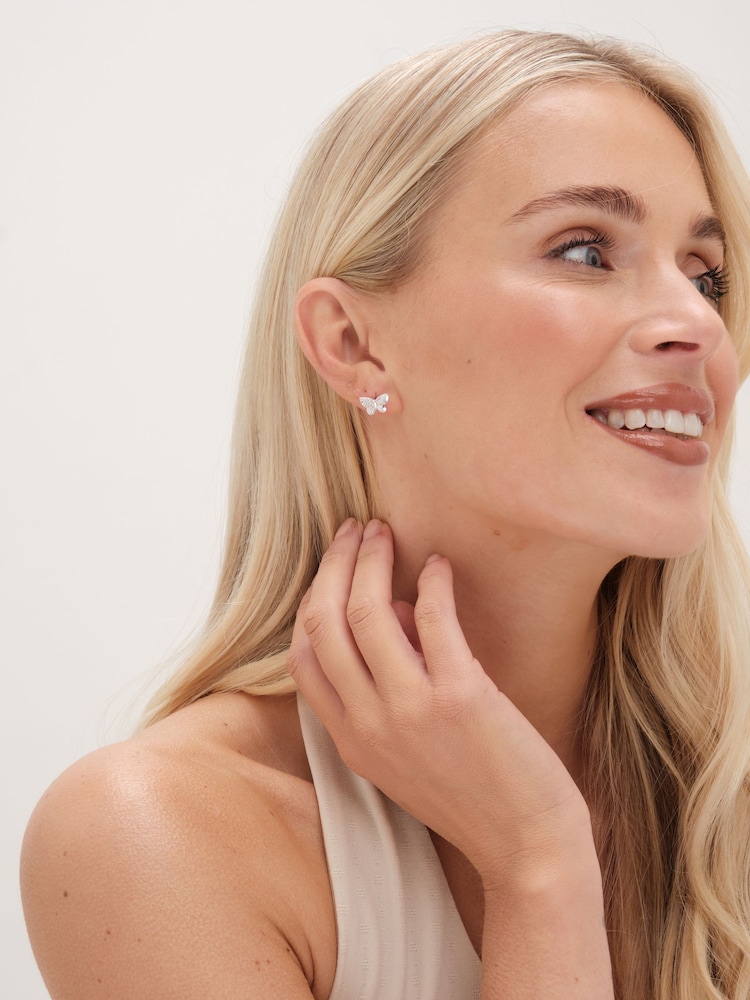 Simply Silver Silver Sterling 925 Polished and Pave Butterfly Stud Earrings - Image 3 of 3