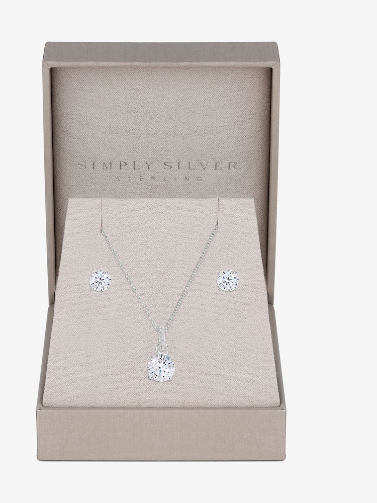 Simply Silver Silver Tone 925 Cubic Zirconia Classic Round Stud Set - Gift Boxed - Image 1 of 4