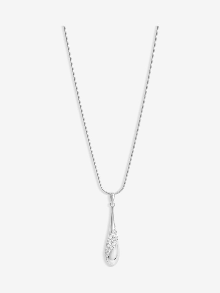 Simply Silver Silver Tone 925 Polished and Pave Drop Pendant - Image 1 of 3