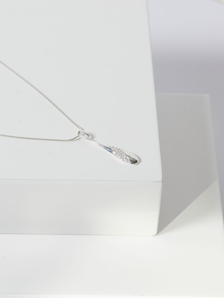 Simply Silver Silver Tone 925 Polished and Pave Drop Pendant - Image 2 of 3