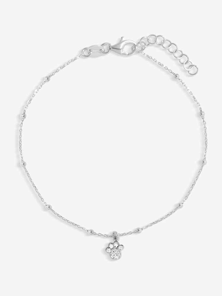 Simply Silver Silver Tone 925 Polished and Pave Paw Print Bracelet - Image 1 of 4
