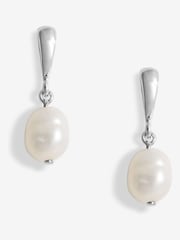 Simply Silver Silver Tone 925 Polished and Pearl Drop Stud Earrings - Image 1 of 3